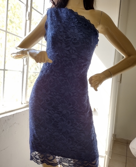 ROZ & ALI Lace Navy Blue Cocktail Dress - Picture 2 of 7